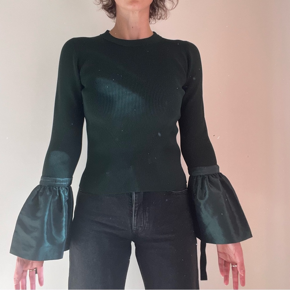 Jonathan Simkhai deep green ribbed long sleeve top